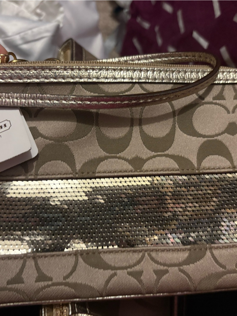 Coach Signature Sequin Stripe Large Wristlet/ Clutch - Gold